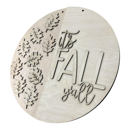 DIY It's Fall Y'all with Leaves Door Hanger, 3d Door Hanger, Unfinished Door Hanger, Fall