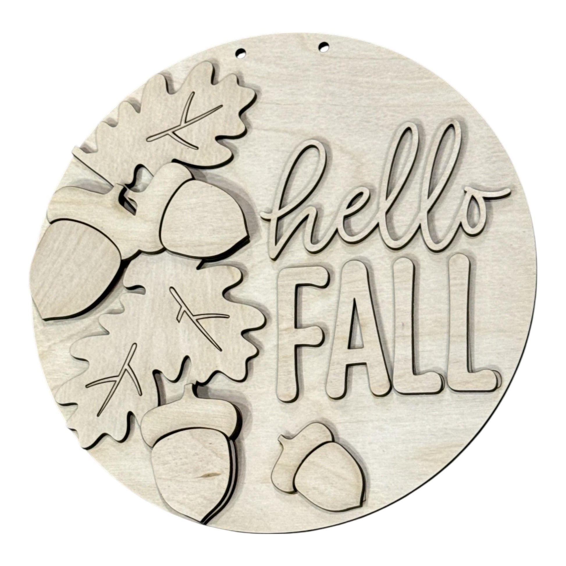 DIY Hello Fall with Acorns ad Leaves Door Hanger, 3d Door Hanger, Unfinished Door Hanger, Fall