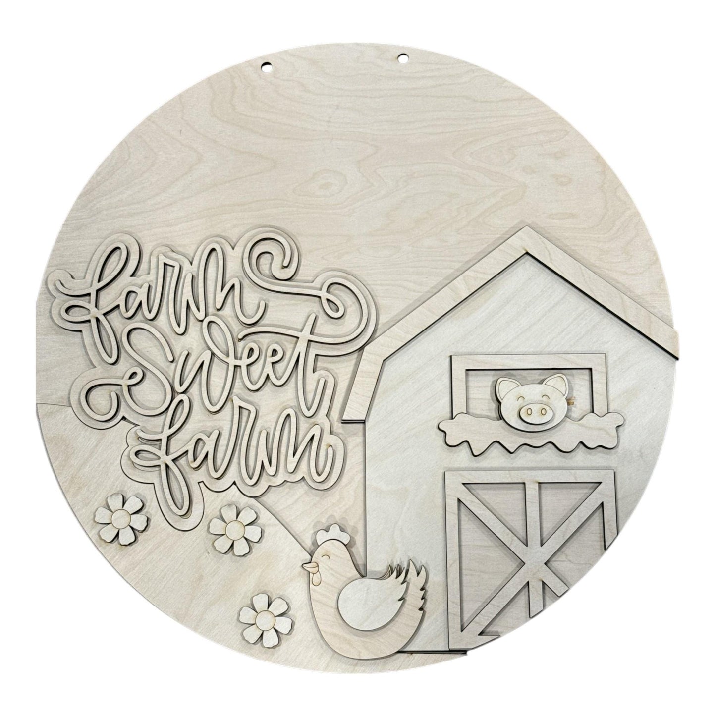 DIY Farm Sweet Farm with Barn, 3d Door Hanger, Unfinished Door Hanger, Farm