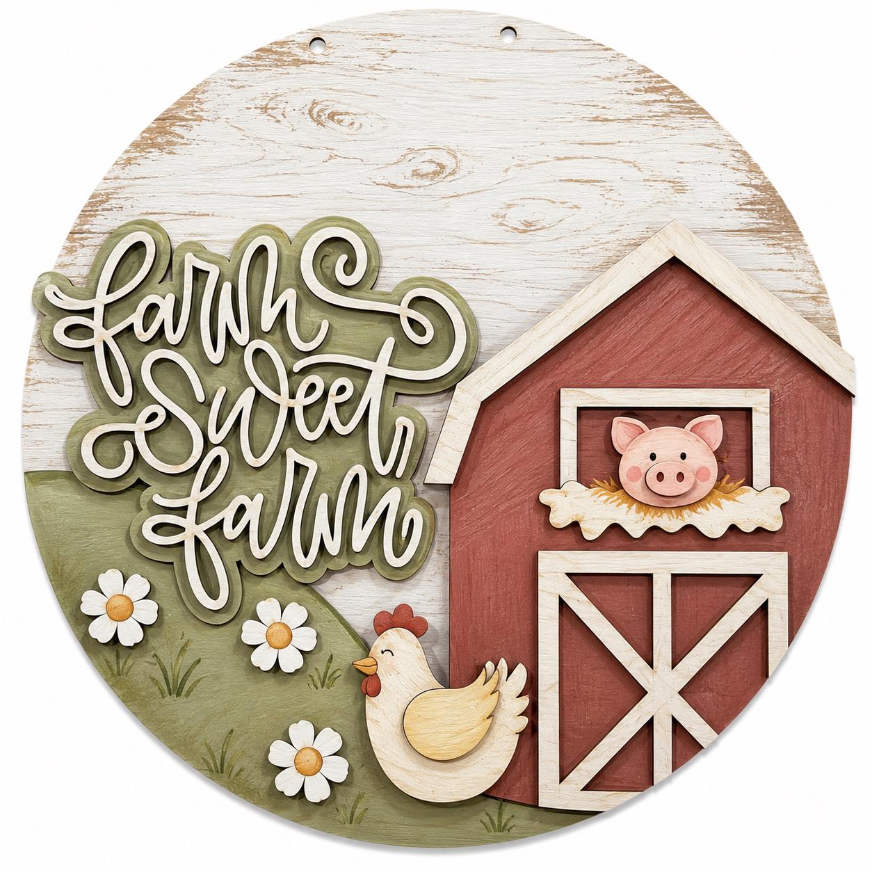 DIY Farm Sweet Farm with Barn, 3d Door Hanger, Unfinished Door Hanger, Farm
