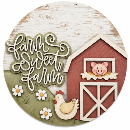DIY Farm Sweet Farm with Barn, 3d Door Hanger, Unfinished Door Hanger, Farm