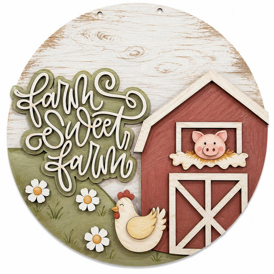 DIY Farm Sweet Farm with Barn, 3d Door Hanger, Unfinished Door Hanger, Farm