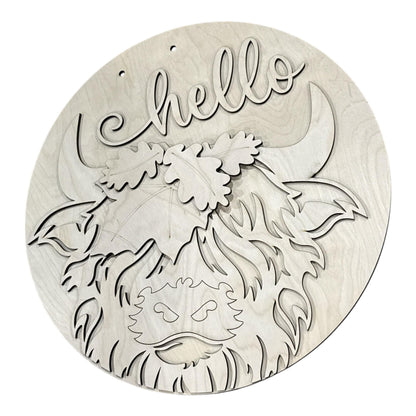 DIY Hello Fall with Highland cow and Leaves Door Hanger, 3d Door Hanger, Unfinished Door Hanger, Fall