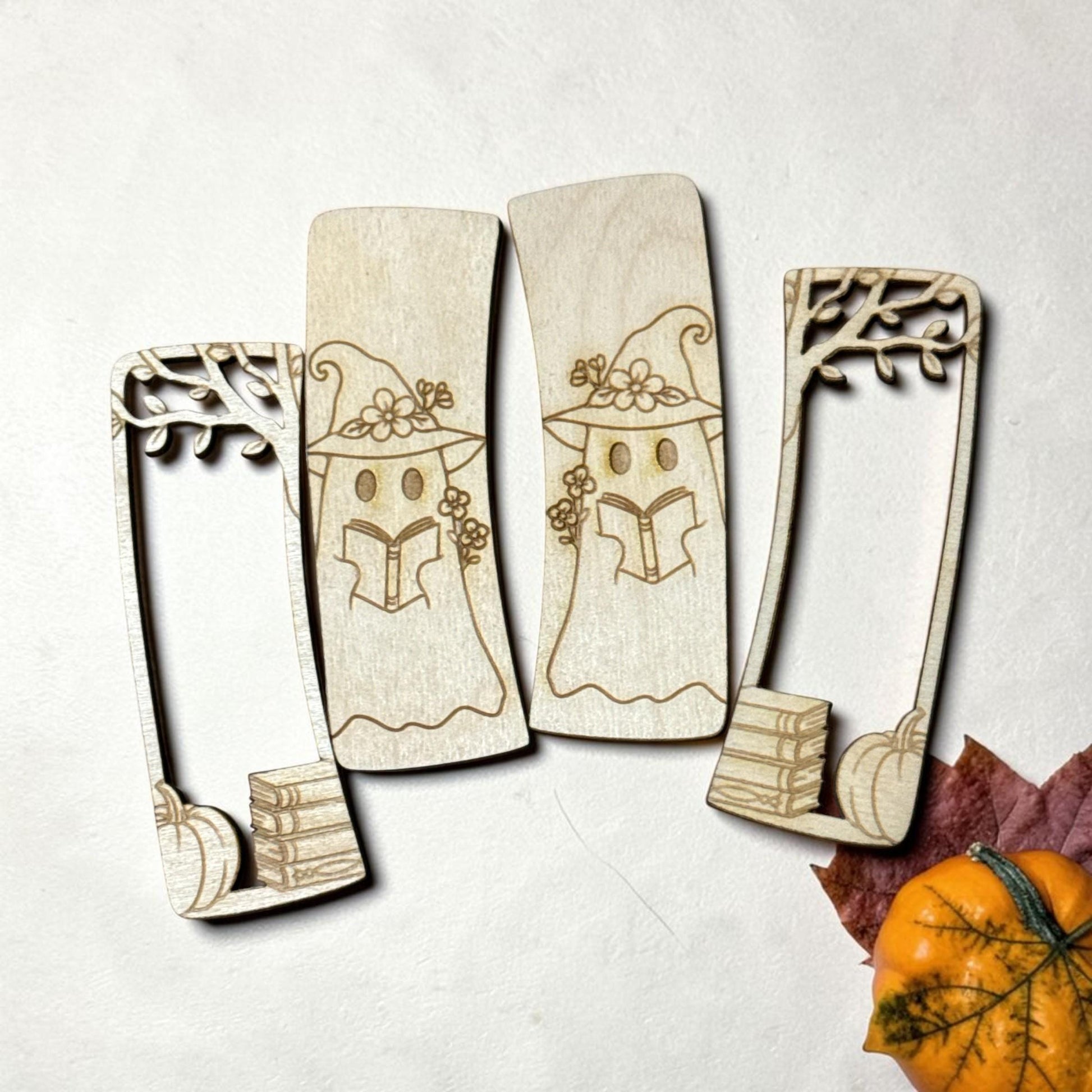 DIY Spooky Little Ghost with Books Hair Clip: Unfinished Wood Laser Cut Blank