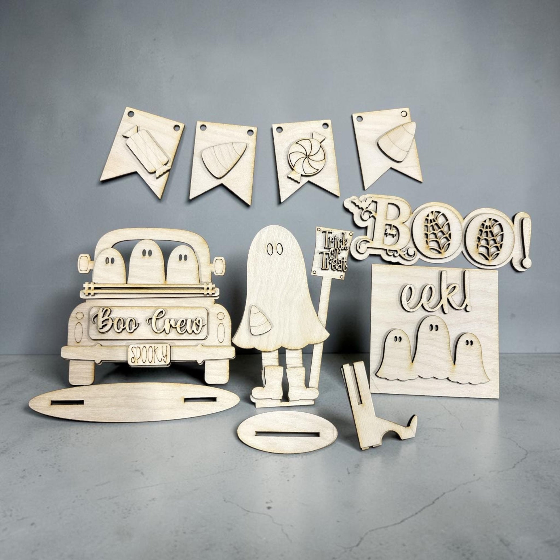 DIY Boo Crew Halloween Tiered Tray: Unfinished Wood Fall Decor