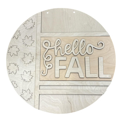 DIY Hello Fall with Leaves Door Hanger, 3d Door Hanger, Unfinished Door Hanger, Fall
