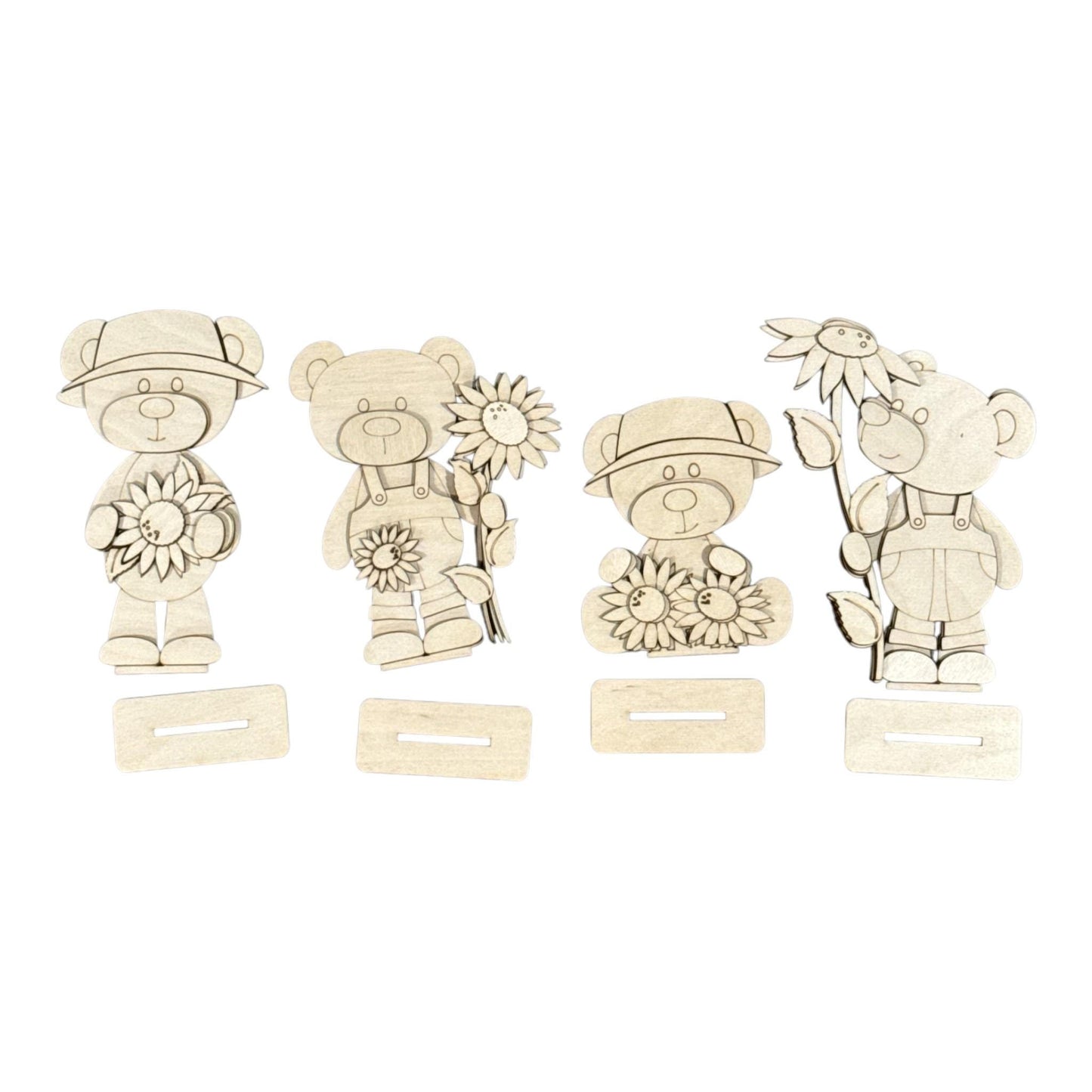DIY Bear Sunflower Shelf Sitter, Sunflower Cute Bears Unfinished Shelf Sitter