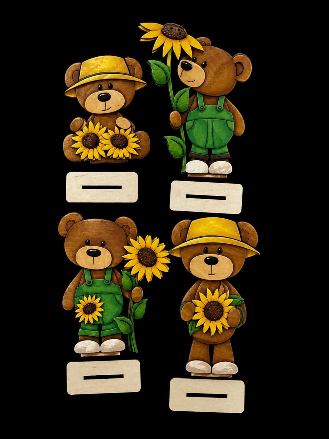 DIY Bear Sunflower Shelf Sitter, Sunflower Cute Bears Unfinished Shelf Sitter