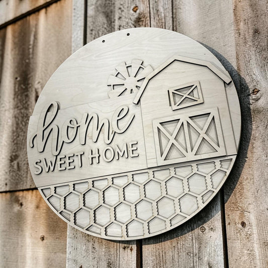DIY Home Sweet Home with Barn Door Hanger, 3d Door Hanger, Unfinished Door Hanger