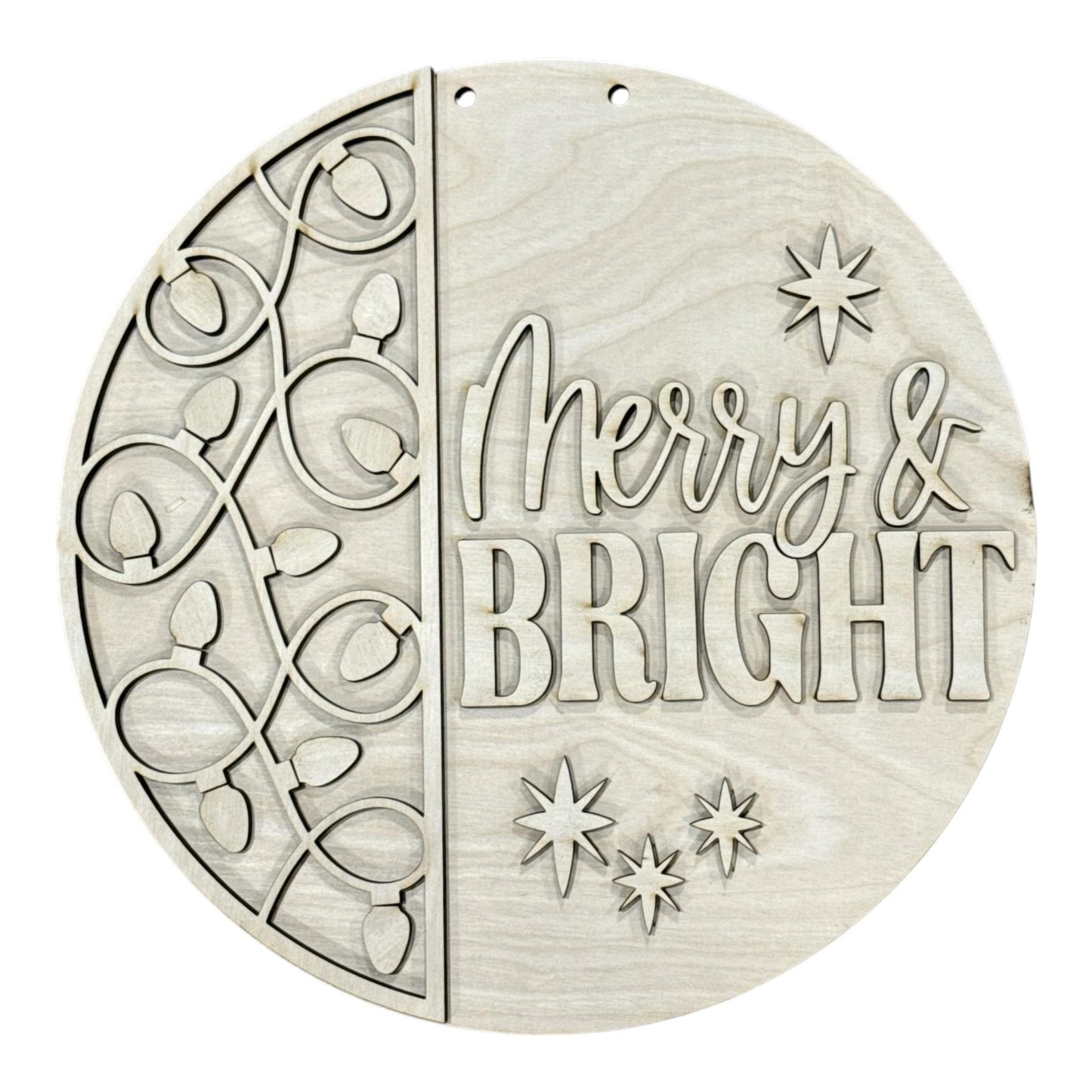 DIY Merry and Bright with Light Strand Door Hanger, 3d Door Hanger, Unfinished Door Hanger
