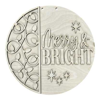 DIY Merry and Bright with Light Strand Door Hanger, 3d Door Hanger, Unfinished Door Hanger