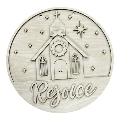 DIY Rejoice Christmas Church Door Hanger, 3d Door Hanger, Unfinished Door Hanger