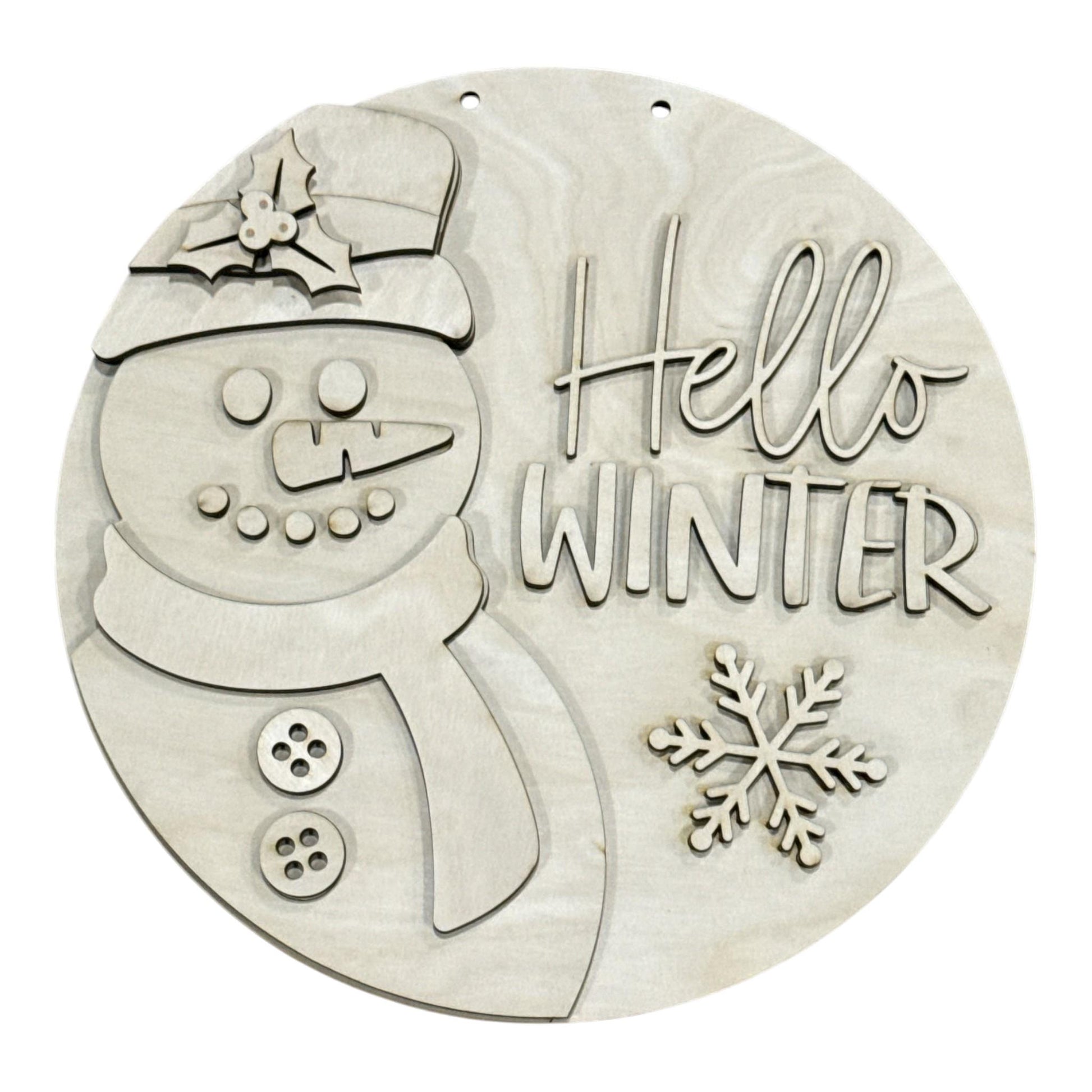 DIY Hello Winter Snowman Door Hanger, 3d Door Hanger, Unfinished Door Hanger