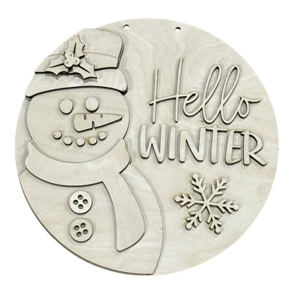 DIY Hello Winter Snowman Door Hanger, 3d Door Hanger, Unfinished Door Hanger