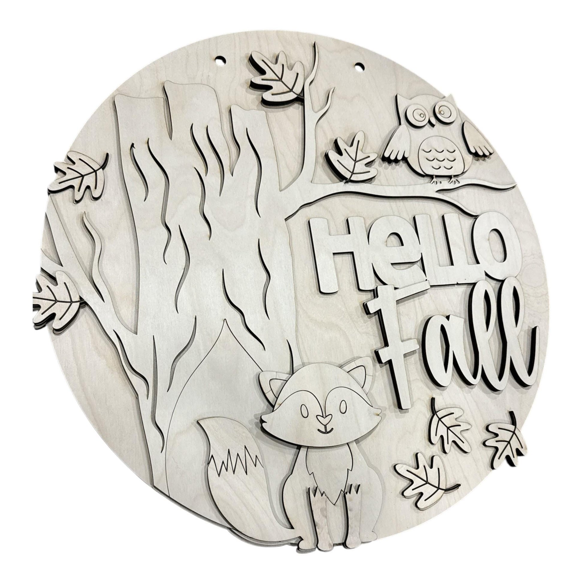 DIY Hello Fall Fox and Owl Door Hanger, 3d Door Hanger, Unfinished Door Hanger
