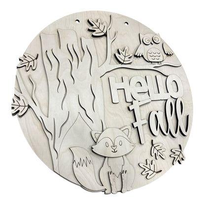 DIY Hello Fall Fox and Owl Door Hanger, 3d Door Hanger, Unfinished Door Hanger