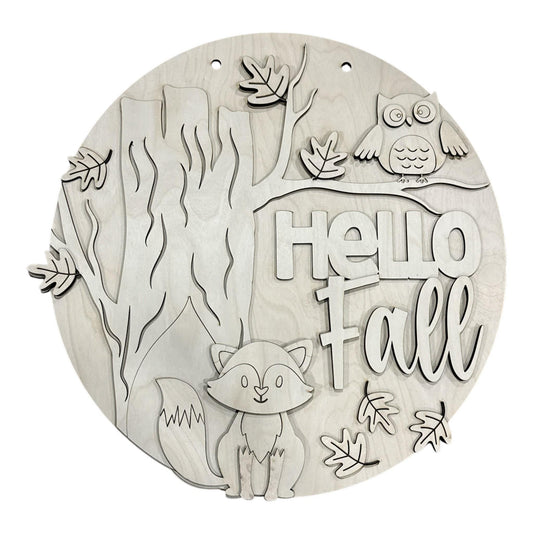 DIY Hello Fall Fox and Owl Door Hanger, 3d Door Hanger, Unfinished Door Hanger