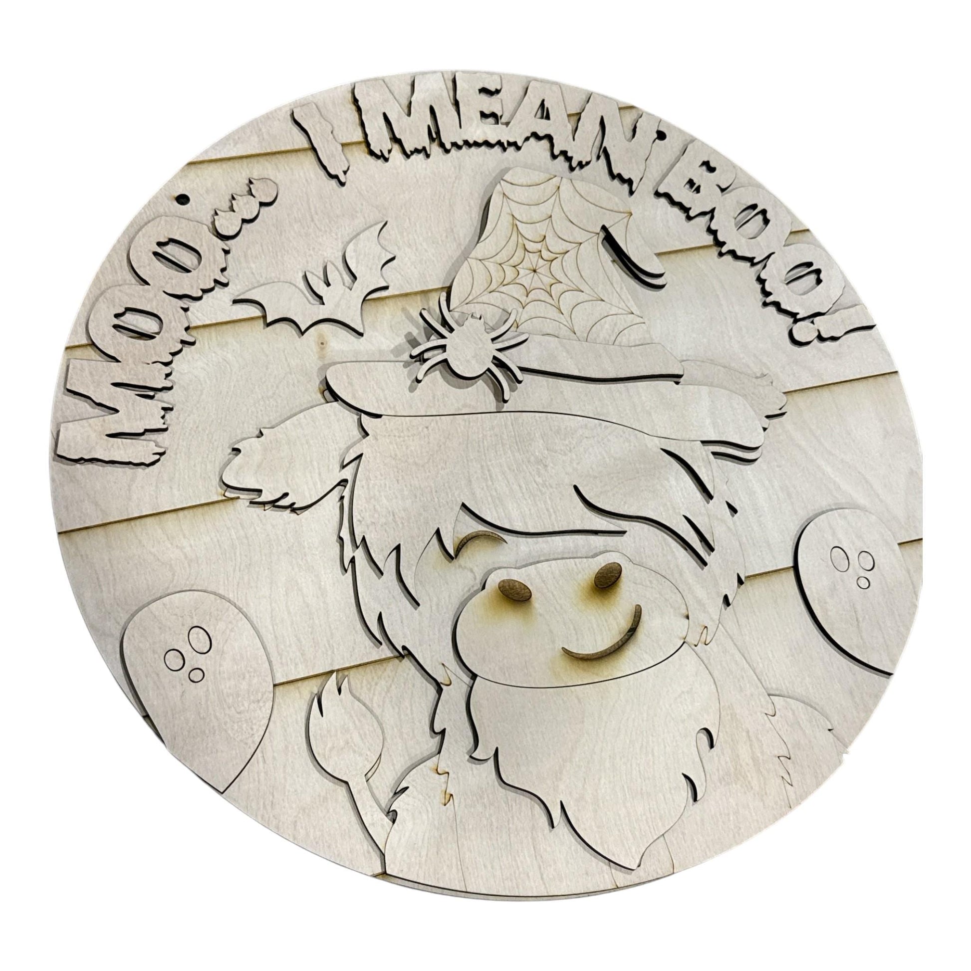 DIY Moo I mean BOO Highland Cow Door Hanger, 3d Door Hanger, Unfinished Door Hanger