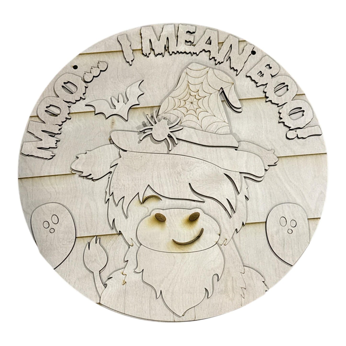 DIY Moo I mean BOO Highland Cow Door Hanger, 3d Door Hanger, Unfinished Door Hanger