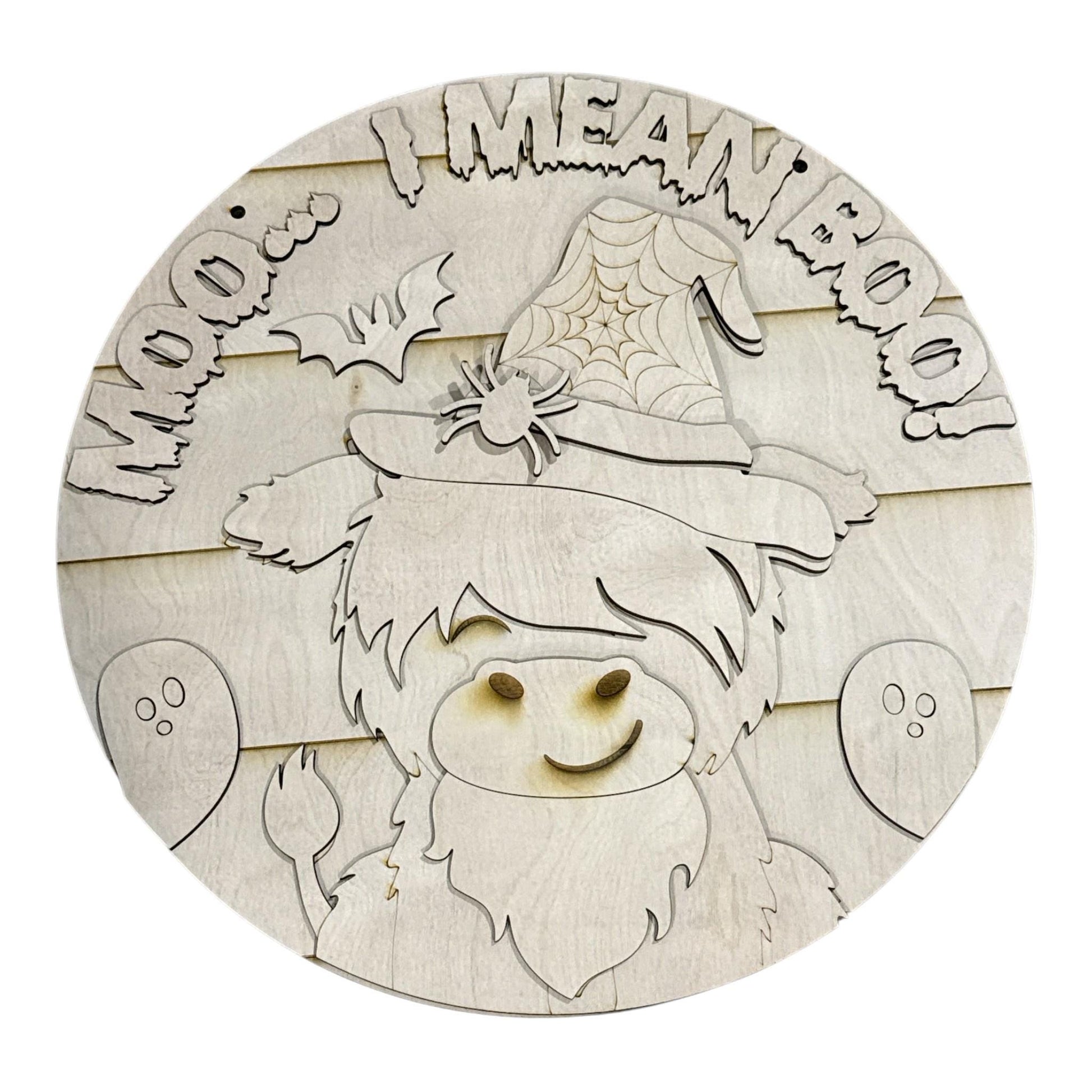 DIY Moo I mean BOO Highland Cow Door Hanger, 3d Door Hanger, Unfinished Door Hanger