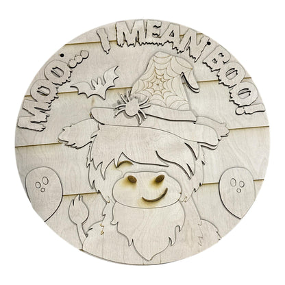 DIY Moo I mean BOO Highland Cow Door Hanger, 3d Door Hanger, Unfinished Door Hanger