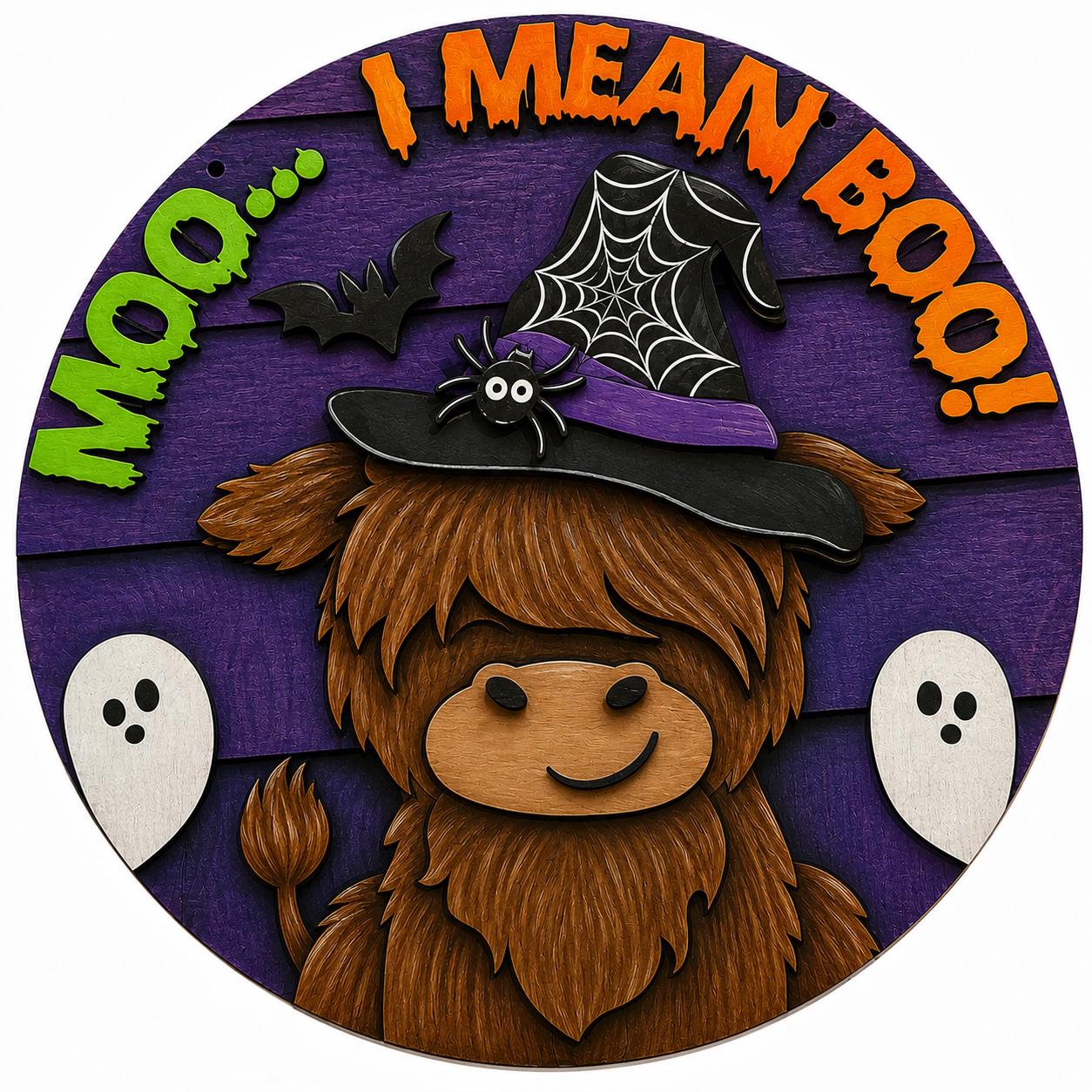 DIY Moo I mean BOO Highland Cow Door Hanger, 3d Door Hanger, Unfinished Door Hanger