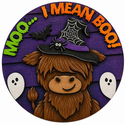 DIY Moo I mean BOO Highland Cow Door Hanger, 3d Door Hanger, Unfinished Door Hanger