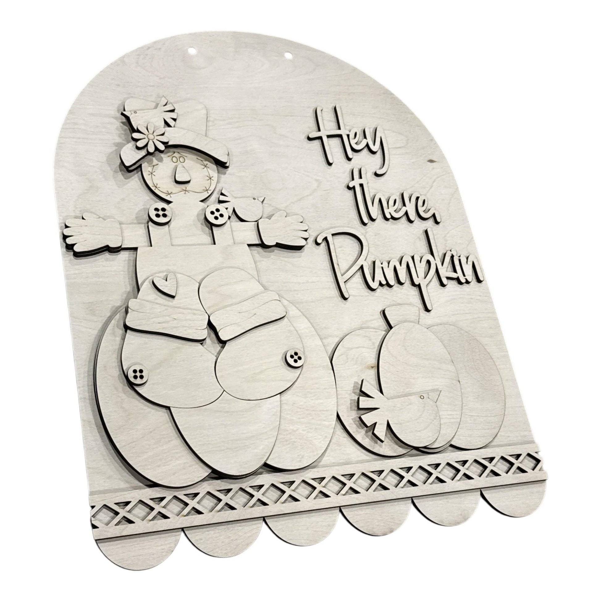 DIY Hey there Pumpkin Scarecrow Door Hanger, 3d Door Hanger, Unfinished Door Hanger, Fall