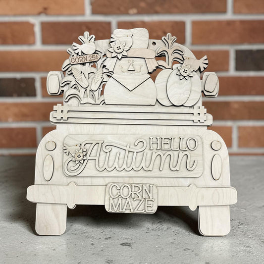 DIY Hello Autumn Scarecrows Truck Insert: Interchangeable, Insert Only