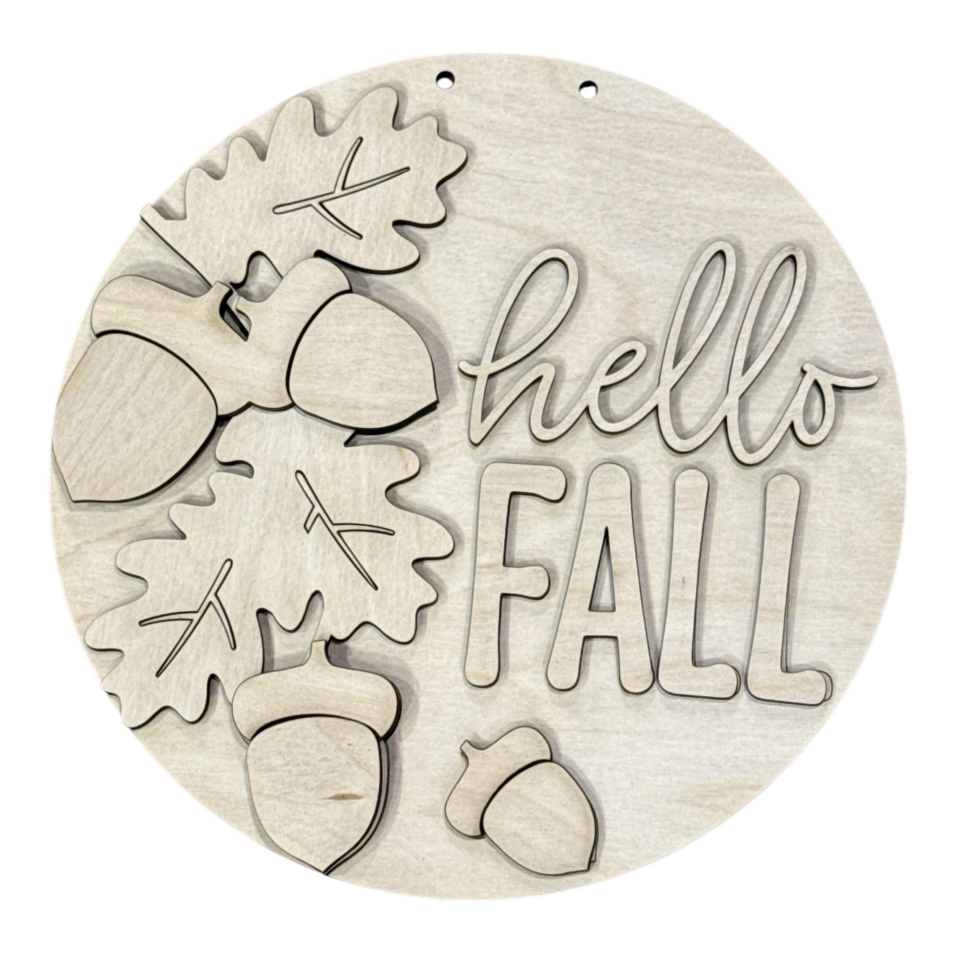 DIY Hello Fall with Acorns ad Leaves Door Hanger, 3d Door Hanger, Unfinished Door Hanger, Fall