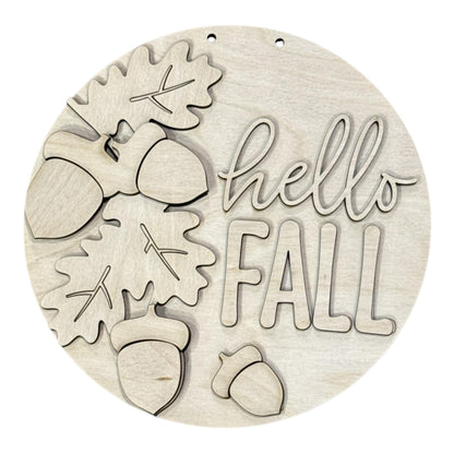 DIY Hello Fall with Acorns ad Leaves Door Hanger, 3d Door Hanger, Unfinished Door Hanger, Fall