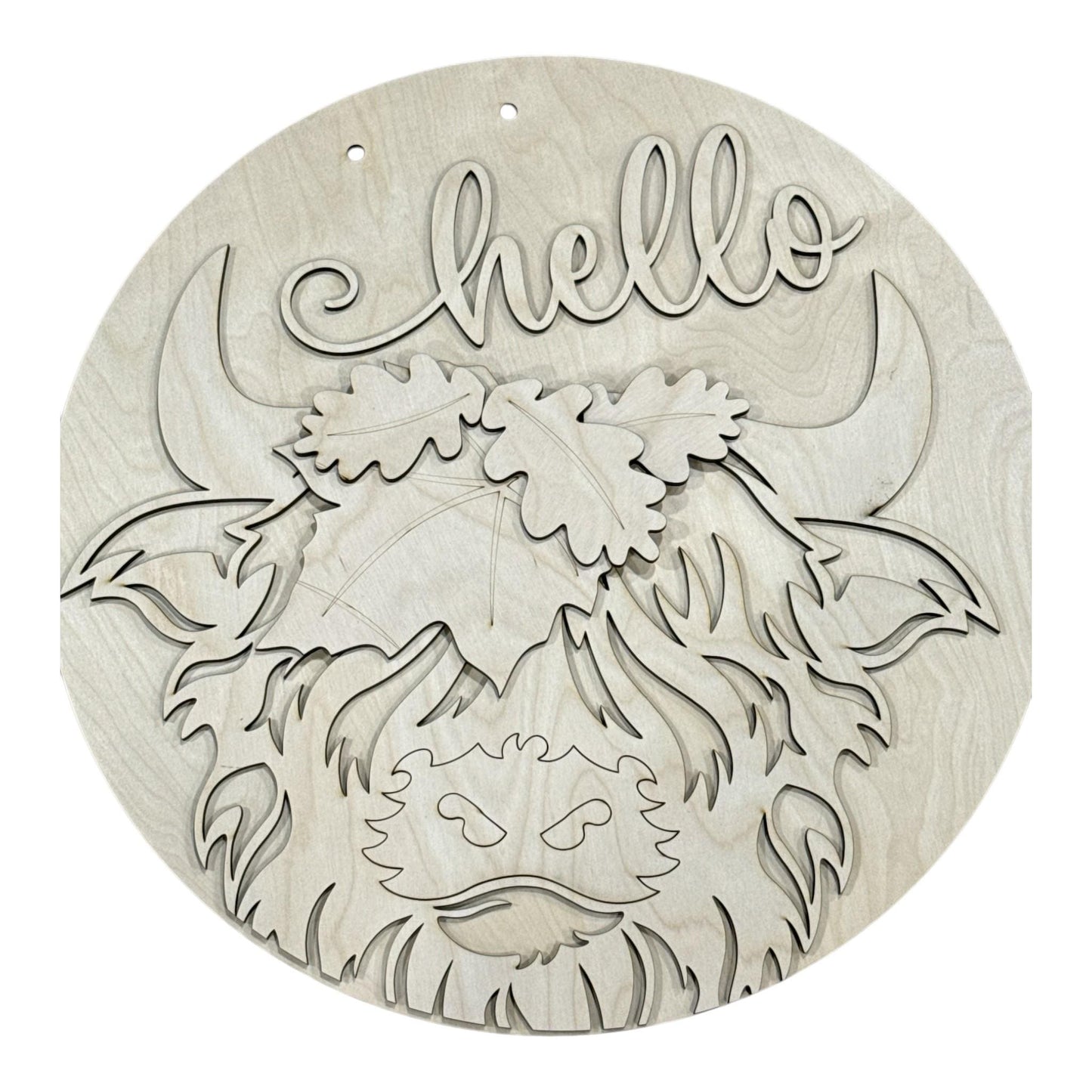 DIY Hello Fall with Highland cow and Leaves Door Hanger, 3d Door Hanger, Unfinished Door Hanger, Fall