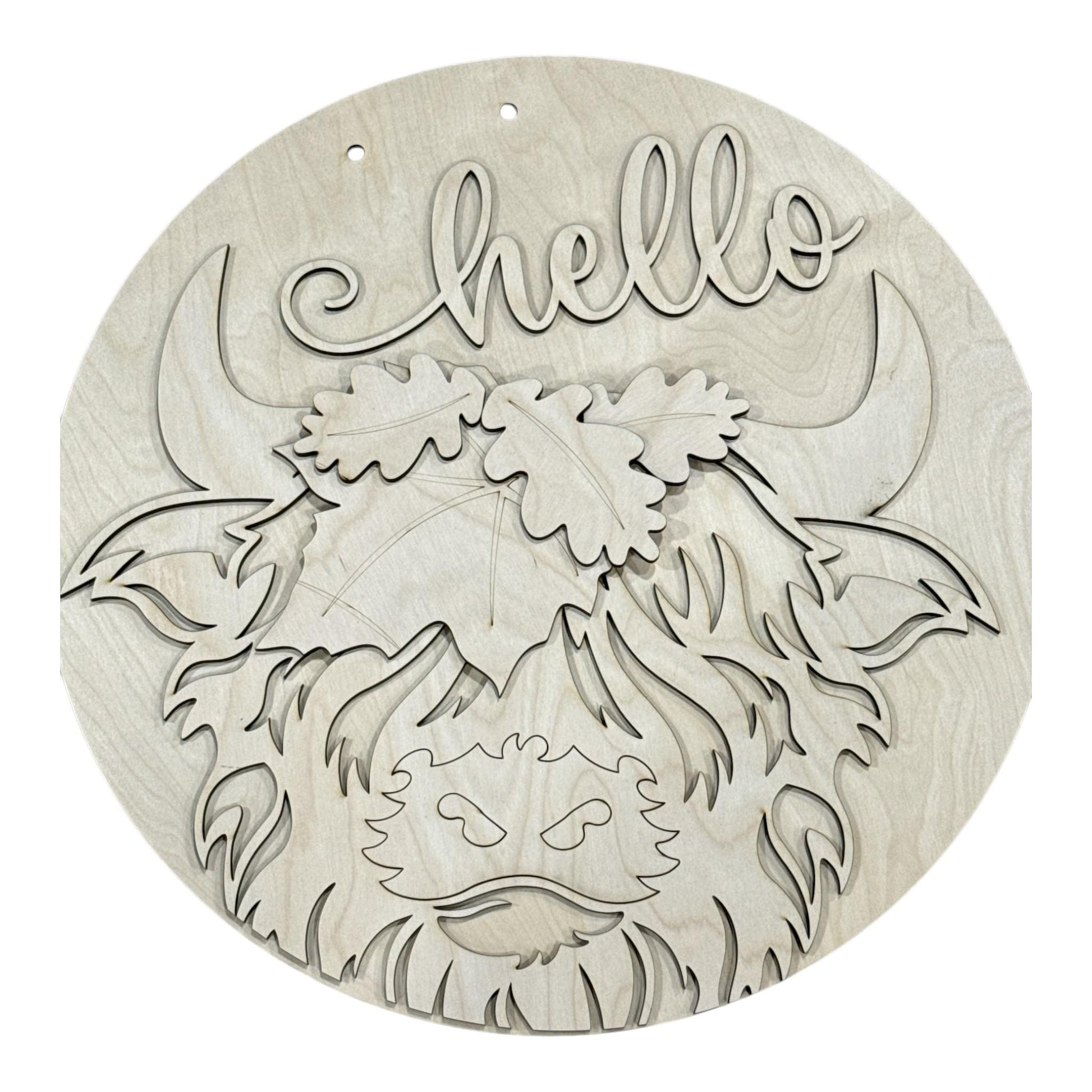 DIY Hello Fall with Highland cow and Leaves Door Hanger, 3d Door Hanger, Unfinished Door Hanger, Fall