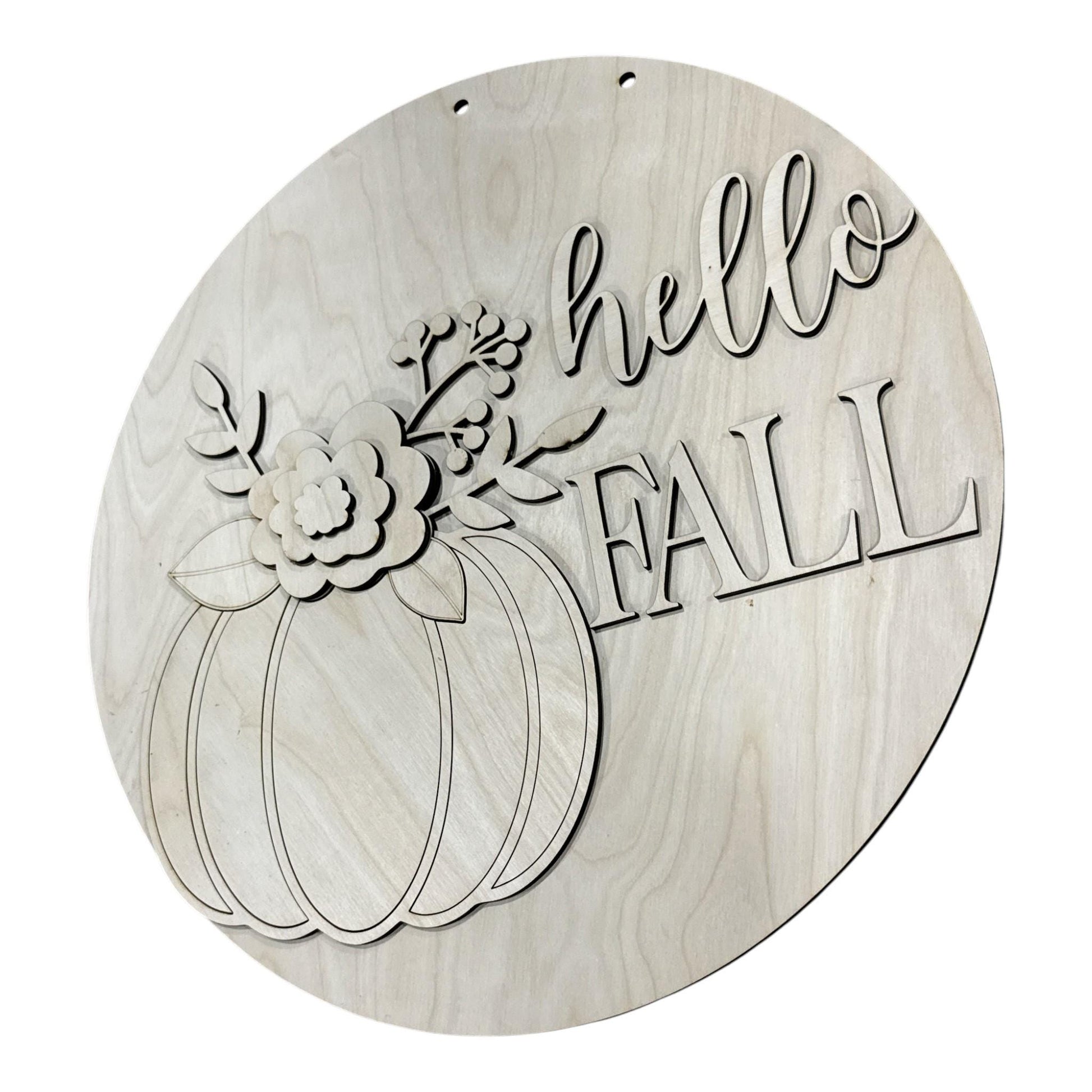 DIY Hello Fall Pumpkin and Flowers Door Hanger, 3d Door Hanger, Unfinished Door Hanger, Fall