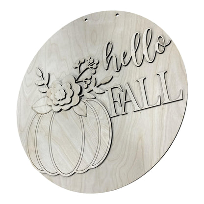 DIY Hello Fall Pumpkin and Flowers Door Hanger, 3d Door Hanger, Unfinished Door Hanger, Fall