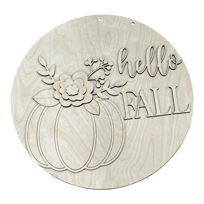 DIY Hello Fall Pumpkin and Flowers Door Hanger, 3d Door Hanger, Unfinished Door Hanger, Fall