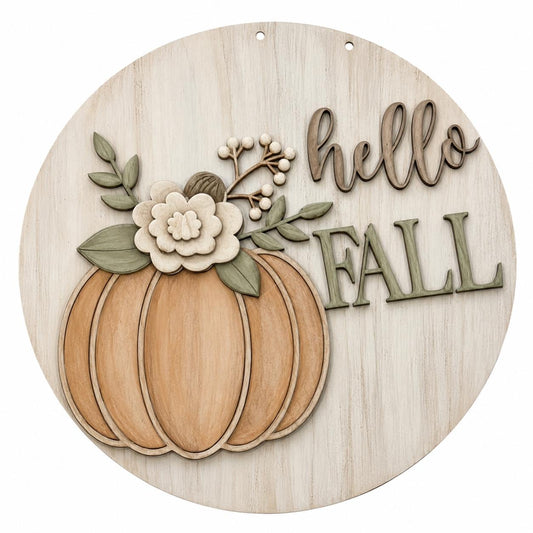 DIY Hello Fall Pumpkin and Flowers Door Hanger, 3d Door Hanger, Unfinished Door Hanger, Fall