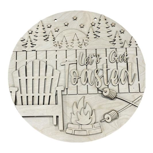 DIY Let's Get Toasted Camp Fire Door hanger, Unfinished Wooden Door Hanger: Unfinished, Campfire