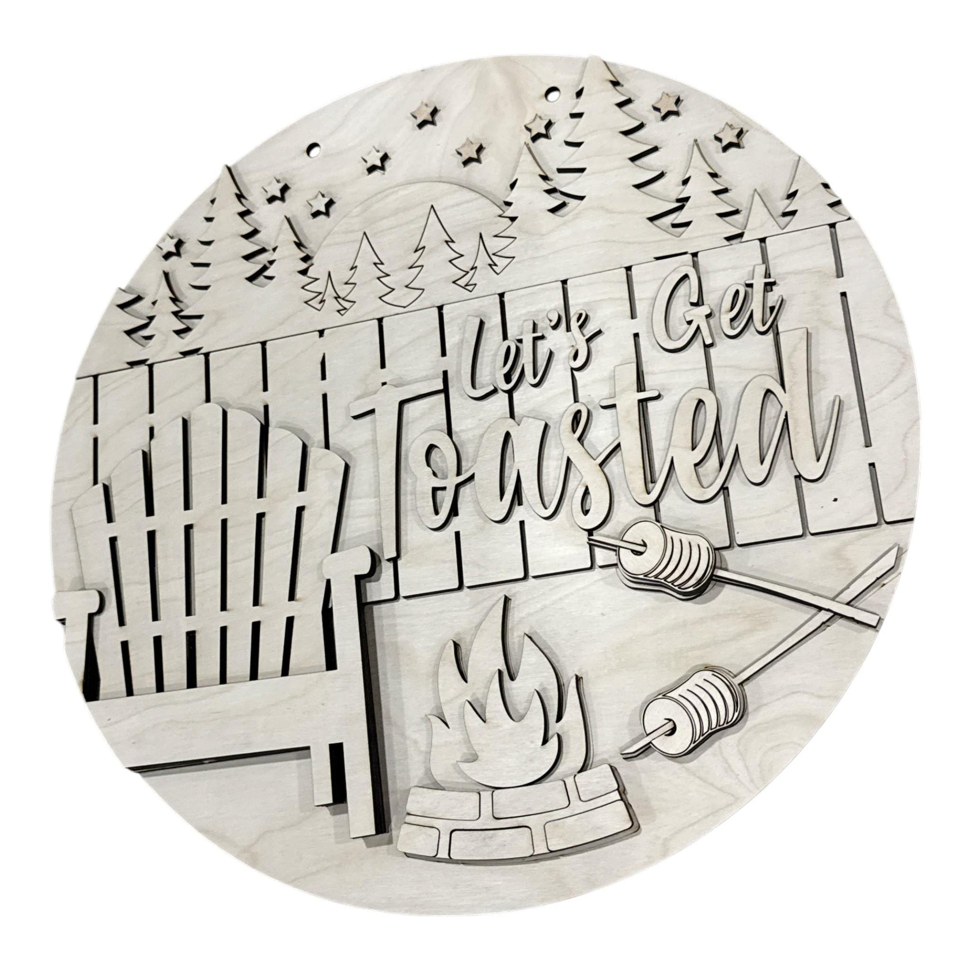 DIY Let's Get Toasted Camp Fire Door hanger, Unfinished Wooden Door Hanger: Unfinished, Campfire