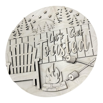 DIY Let's Get Toasted Camp Fire Door hanger, Unfinished Wooden Door Hanger: Unfinished, Campfire