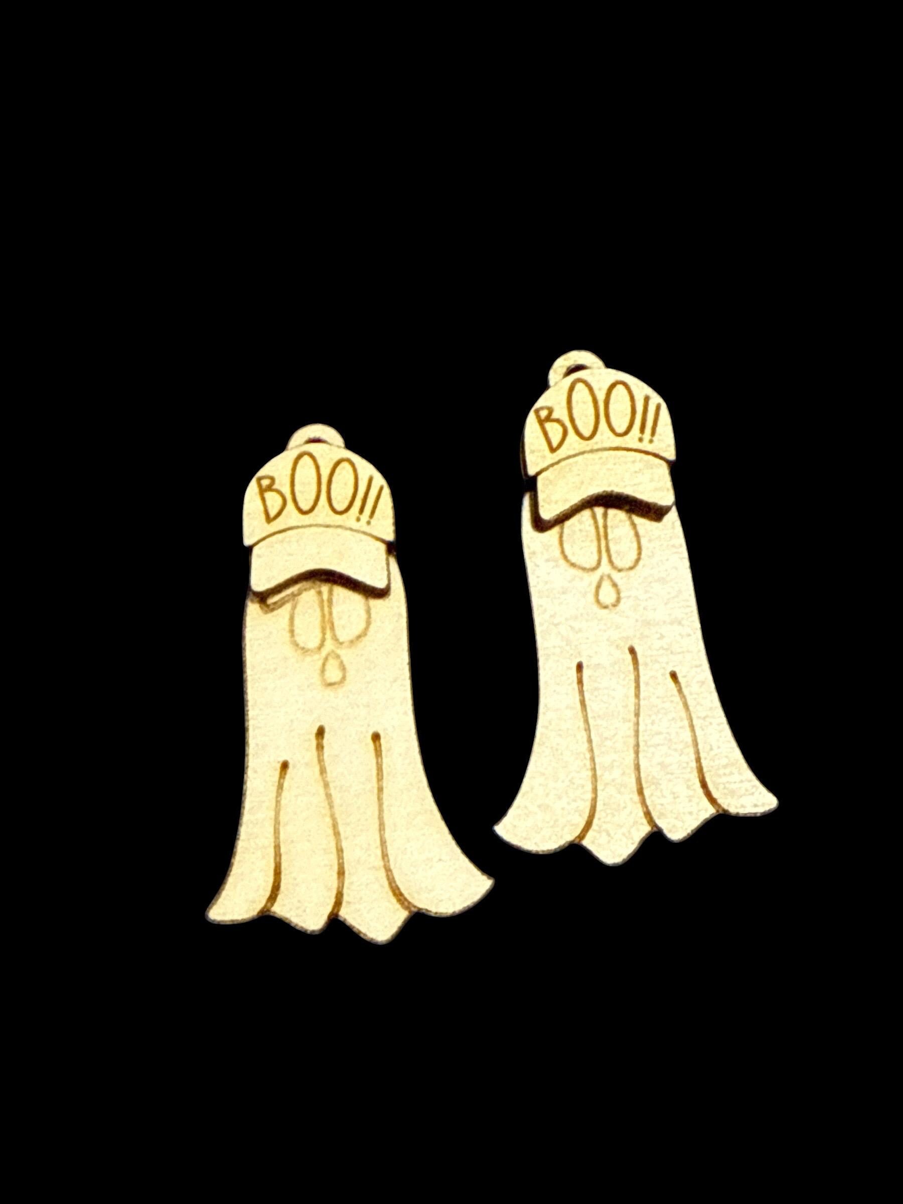 DIY Boo Ghost Earrings: Unfinished Wood, Fall Craft