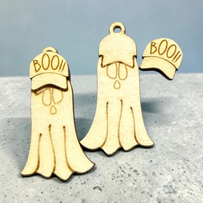 DIY Boo Ghost Earrings: Unfinished Wood, Fall Craft