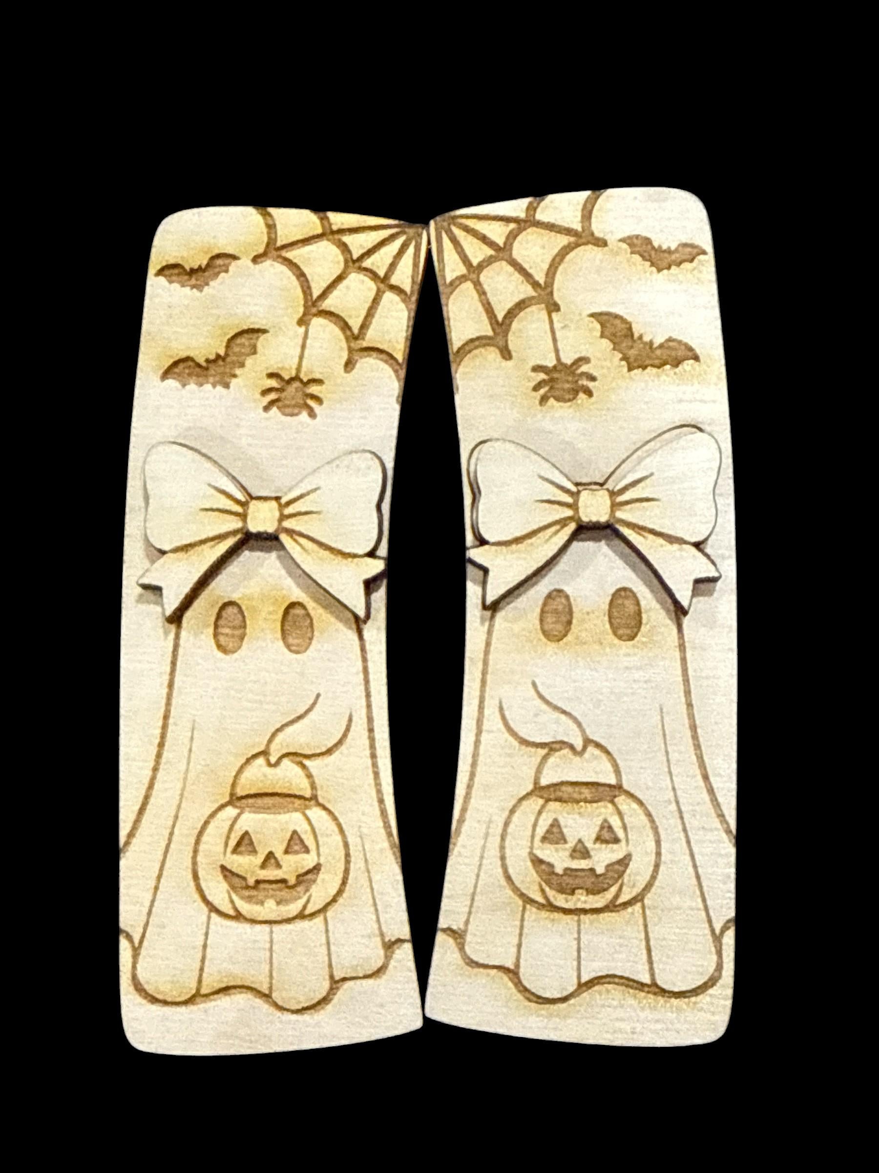 DIY Cute Bow Ghost, Halloween Little Ghost with Bow Hair Clip: Unfinished Wood Laser Cut Blank