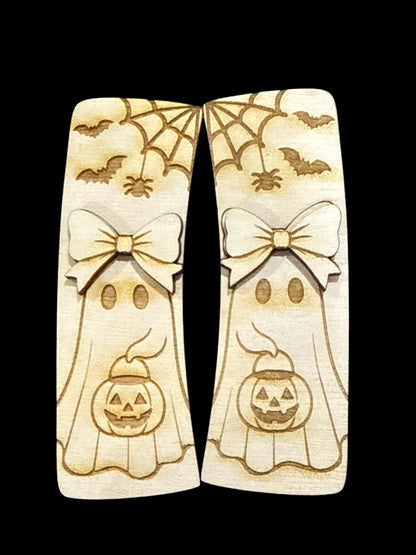 DIY Cute Bow Ghost, Halloween Little Ghost with Bow Hair Clip: Unfinished Wood Laser Cut Blank