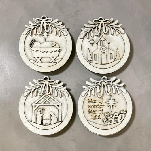 DIY Primitive Nativity Christmas Ornaments, Unfinished
