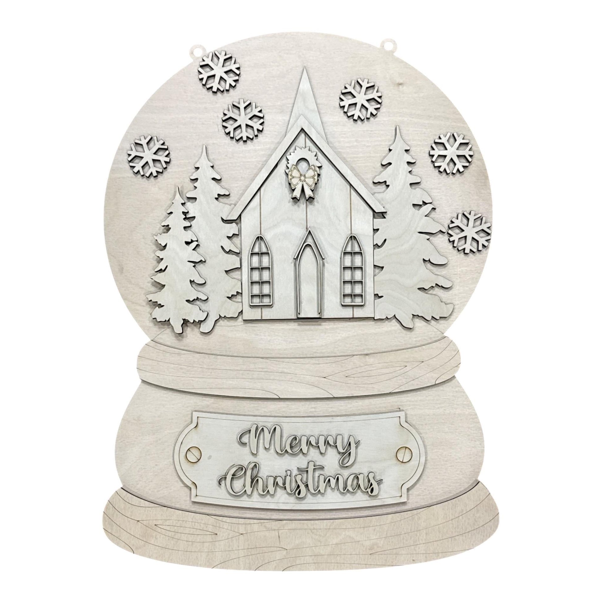 DIY Snowglobe church Unfinished Wood Door Hanger: Paint Craft Project