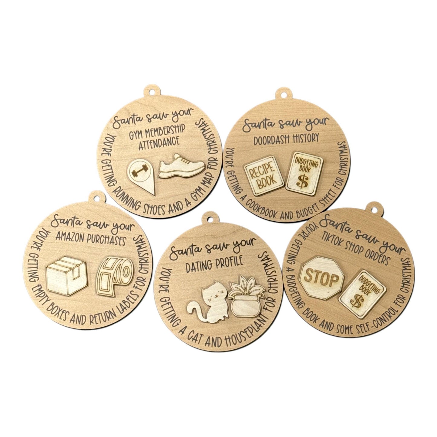 DIY Santa Saw your Ornaments, Tik Tok, Amazon, Door Dash, Unfinished Christmas