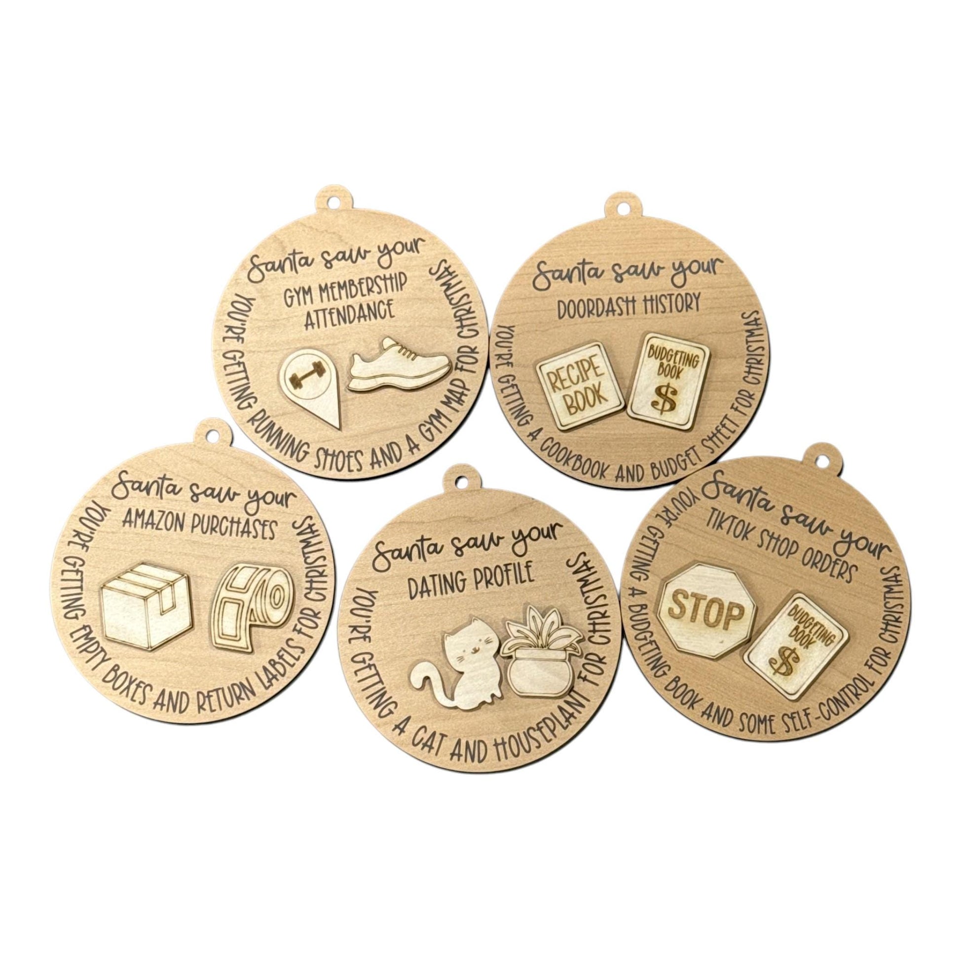 DIY Santa Saw your Ornaments, Tik Tok, Amazon, Door Dash, Unfinished Christmas