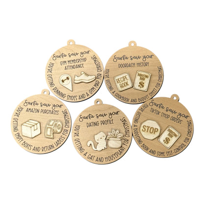 DIY Santa Saw your Ornaments, Tik Tok, Amazon, Door Dash, Unfinished Christmas