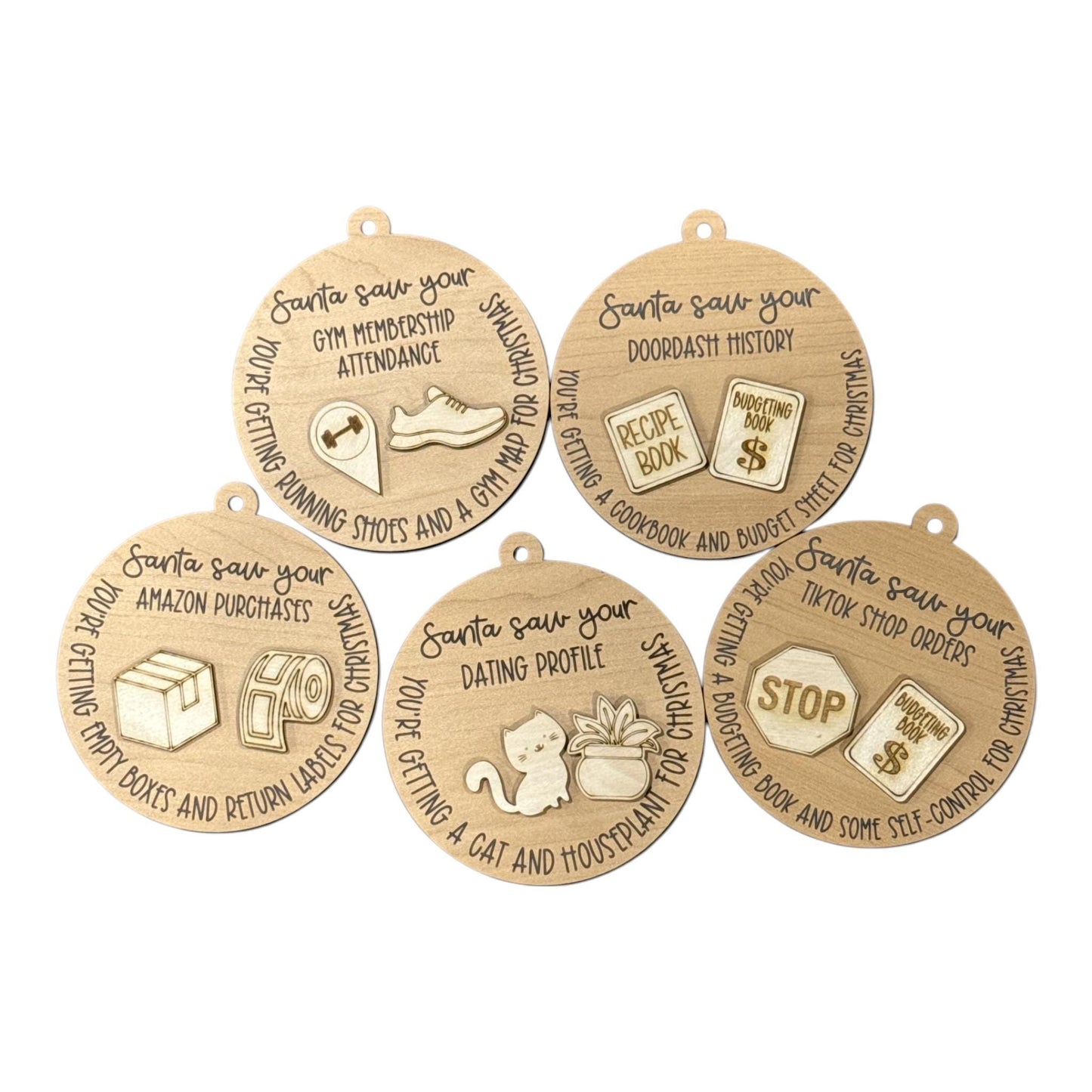 DIY Santa Saw your Ornaments, Tik Tok, Amazon, Door Dash, Unfinished Christmas